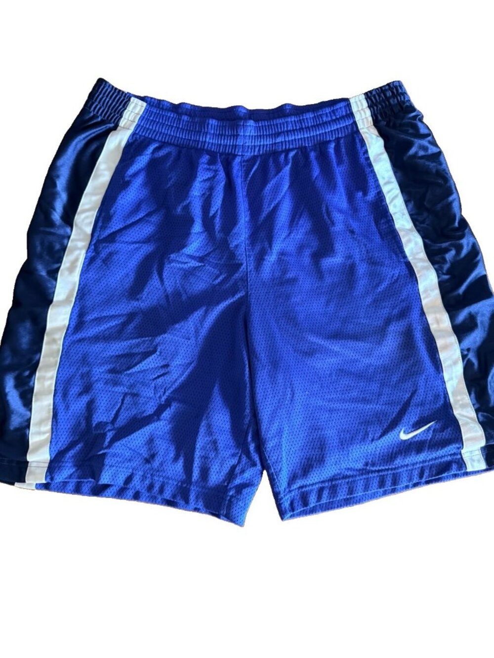 Nike Men’s Blue/White/Black Athletic Shorts Swoosh Logo L 9in Drawstring Elastic